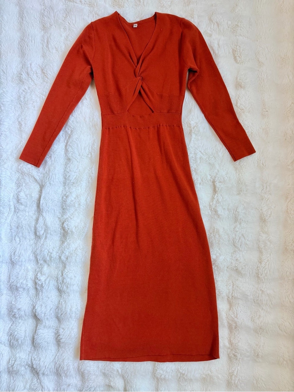 Twist-Front Long Sleeve Knit Dress - Rust